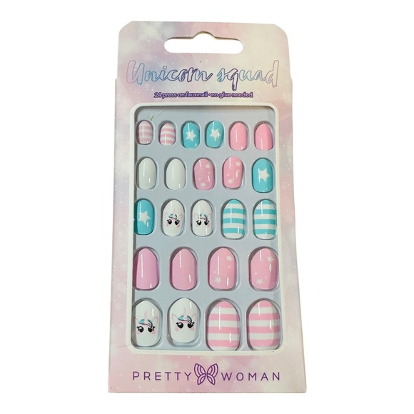 Pretty Woman Other - Pretty Woman Unicorn Squad 24 Press on Faux Nails Kids Girls Pink Blue White